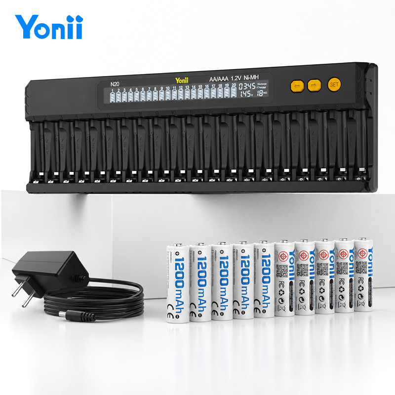 Yonii ที่ชาร์จถ่าน AA/AAA 20 ช่อง 1.2V Ni-MH เหมาะสำหรับไมโครโฟนคาราโอเกะ