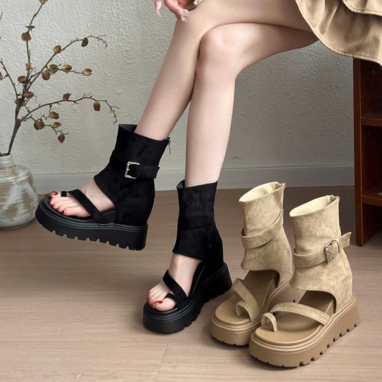JINxCHOY ฤดูร้อนสไตล์ใหม่แฟชั่นเปิดนิ้วเท้าหนาSoledกลับซิปรองเท้าแตะHigh-Top RetroหนาSoled Flip-Toeรองเท้าแตะโรงงานขายส่งราคา