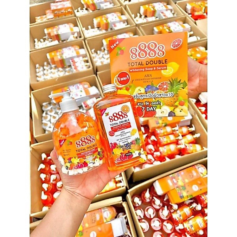 1 แถม 1 ตามรูปเลยนะคะ สบู่เปิด​ผิว​ขาวx10  TOTAL​ DOUBLE8888 Whitenig Soap&Serumขนาด500ml