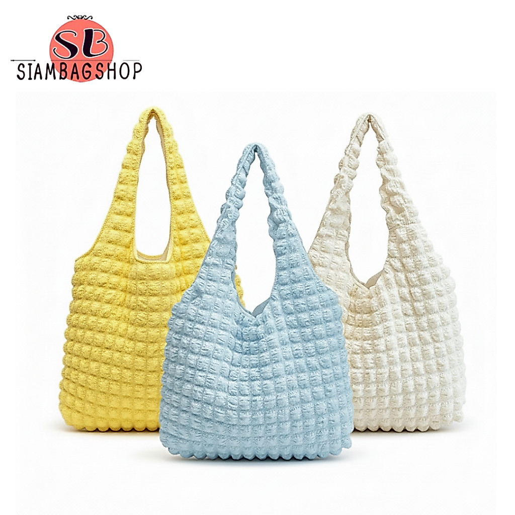 SIAMBAGSHOP(S1814) กระเป๋าผ้าย่น ทรงนิ่ม ผ้ายับ สุดน่ารักแนวเกาหลี