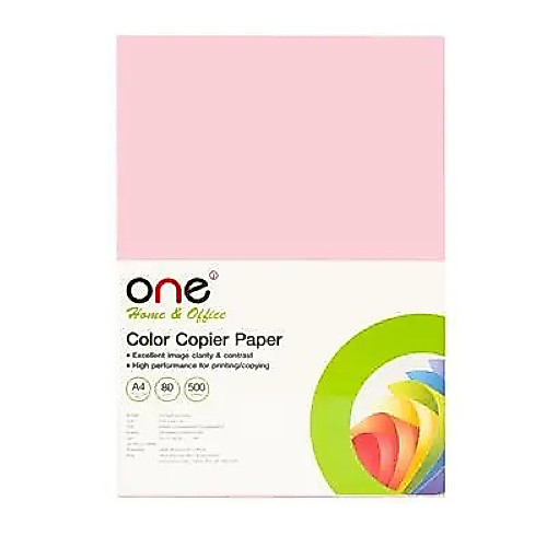 กระดาษสีถ่ายเอกสาร 8 A4 80 แกรม ชมพู (500แผ่น) ONE
