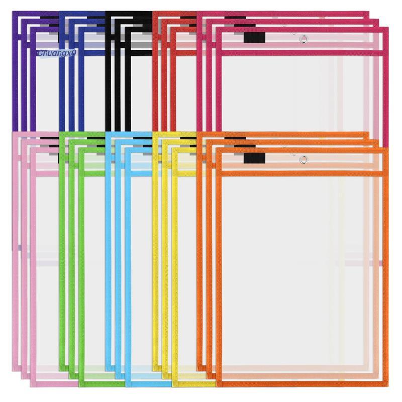 Chuangtfx0330 Pack Dry Erase Pockets PVC Transparent Seven Dry Erase File Bag Reusable Dry Erase Bag