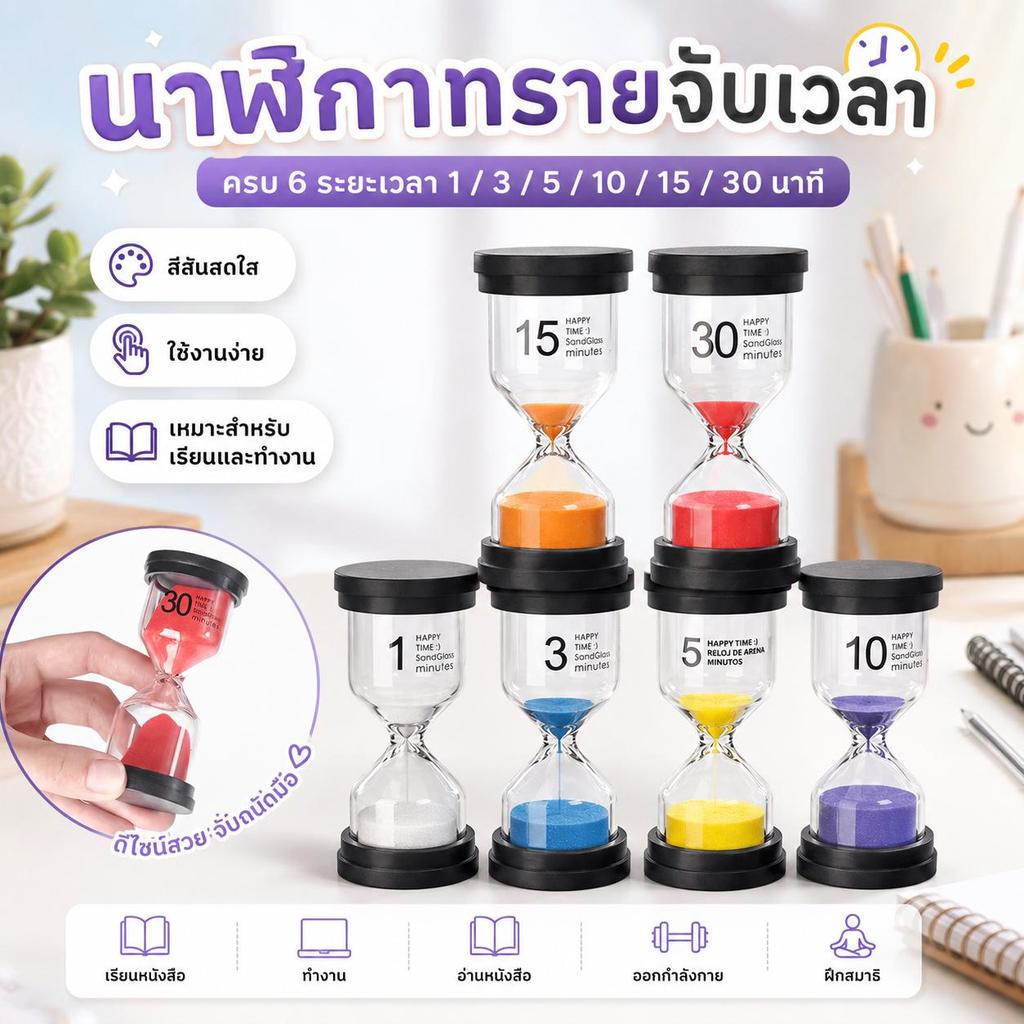 【จัดส่งจากกรุงเทพฯ】นาฬิกาทรายจับเวลา 1/3/5/10/15/30นาที สามารถใช้เป็นนาฬิกาจับเวลา/ของตกแต่งบ้าน/ของขวัญได้