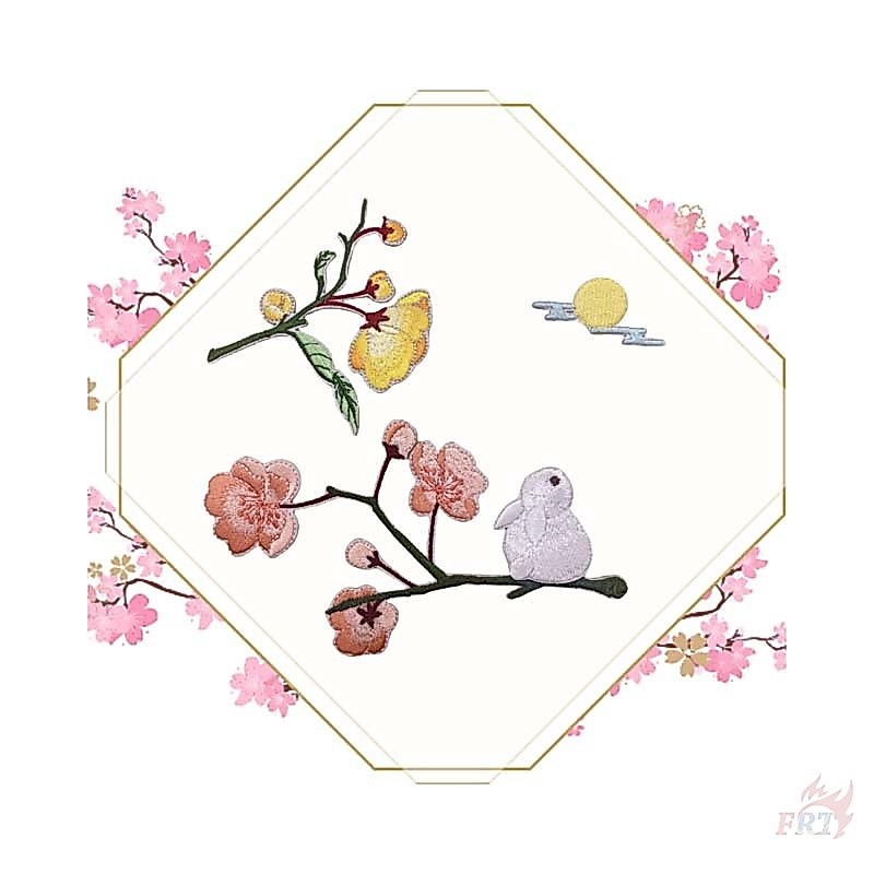 แผ่นสติกเกอร์หยก ลายกระต่าย Admires The Moon & Flowers มีกาวในตัว สําหรับติดตกแต่งเทศกาลฤดูใบไม้ร่วง แผ่นแพทช์รีดติดเสื้อ ปักลาย DIY สําหรับตกแต่งเสื้อผ้า กระเป๋า 1 ชิ้น