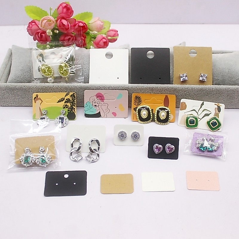 การ์ดกระดาษใส่ต่างหู หนังวัว สีขาว สีชมพู ลายดอกไม้ ขนาดเล็ก DIY 100 ชิ้น