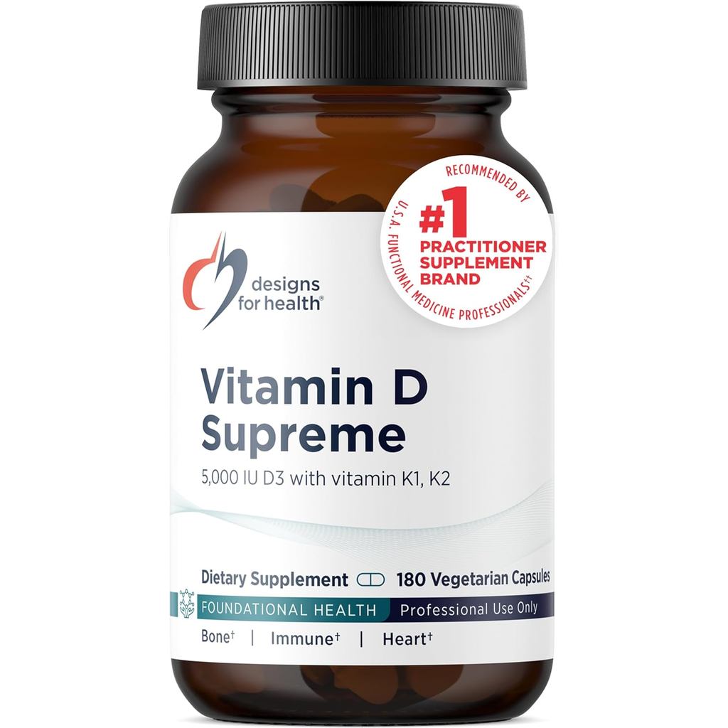 Designs for Health Vitamin D Supreme - Vitamin D 5000 IU with 2000mcg K as MK4 for Bone Health, Hear