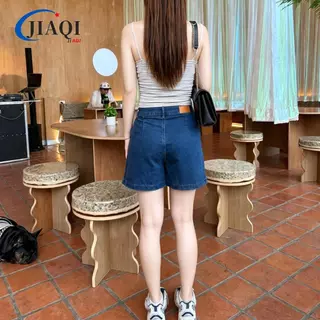 🔥JIAQI กางเกงยีนส์ขาสั้น ผ้ายีนส์ยืด ดีเทลจับจีบ S-5XL ยาว16นิ้ว 4สี ทรงผอมปกปิดสะโพก ใส่คาเฟ่ถ่ายรูปหน้าร้อนสวย