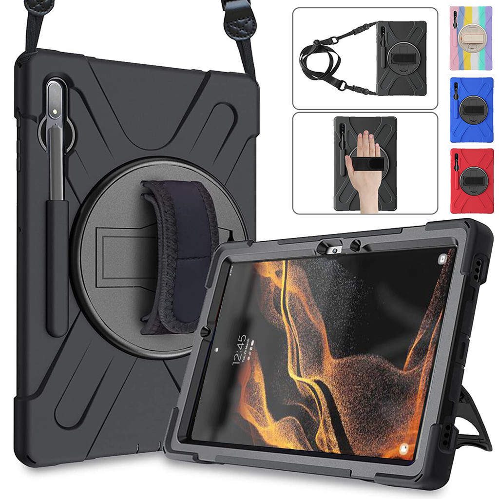 ขาตั้งหมุนได้ทนทานกันกระแทก Hand Case พร้อมสายคล้องไหล่สําหรับ Samsung Galaxy Tab S11 Ultra/S10 Ultr