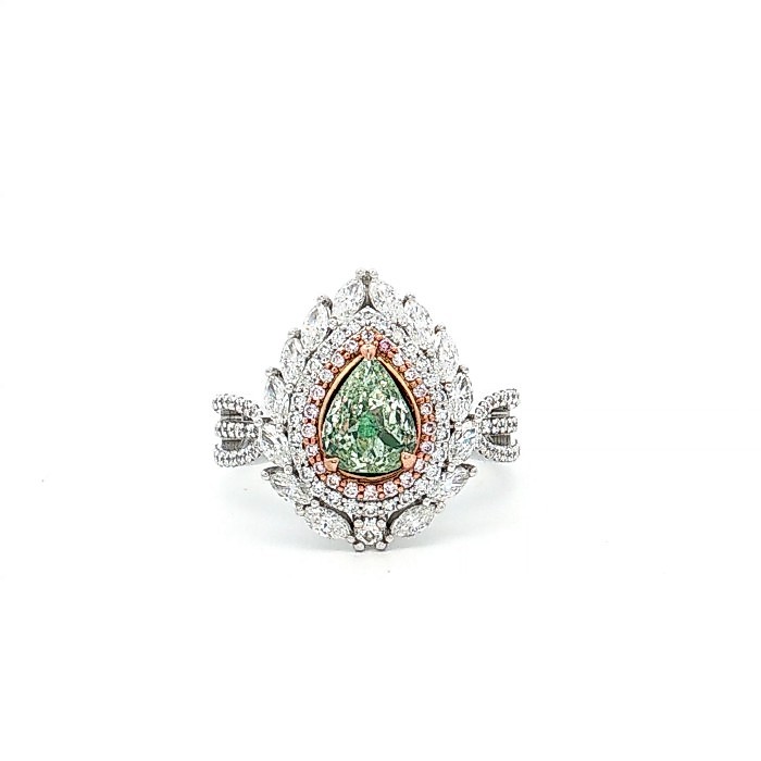 0.65 Carat Fancy Yellowish Green I1 Clarity Diamond Ring