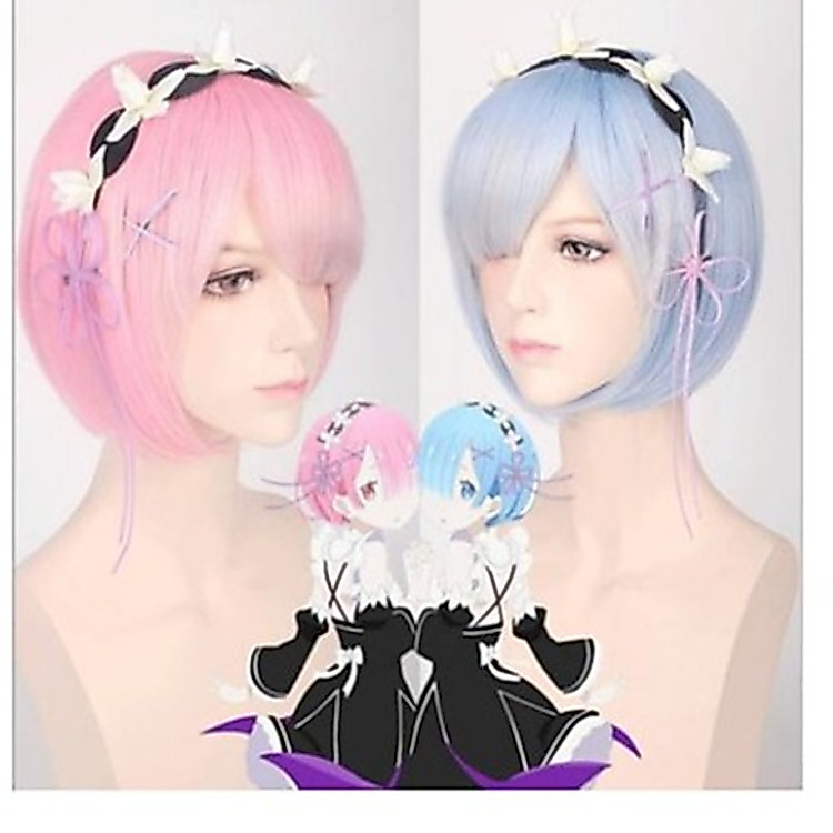 ใหม่ cos Zero-Starting Life in Another World Gradient Rem คอสเพลย์ Ram Rem cos วิกผม