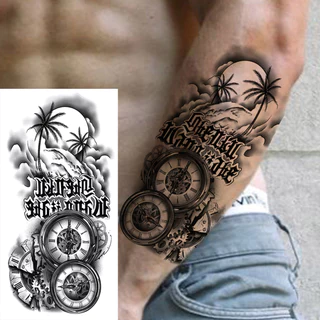Chicano Gangster Zeus God กันน้ํารอยสักชั่วคราวสําหรับผู้ชายผู้หญิงผู้ใหญ่สีดํา Body Arm สติ๊กเกอร์รอยสักปลอม