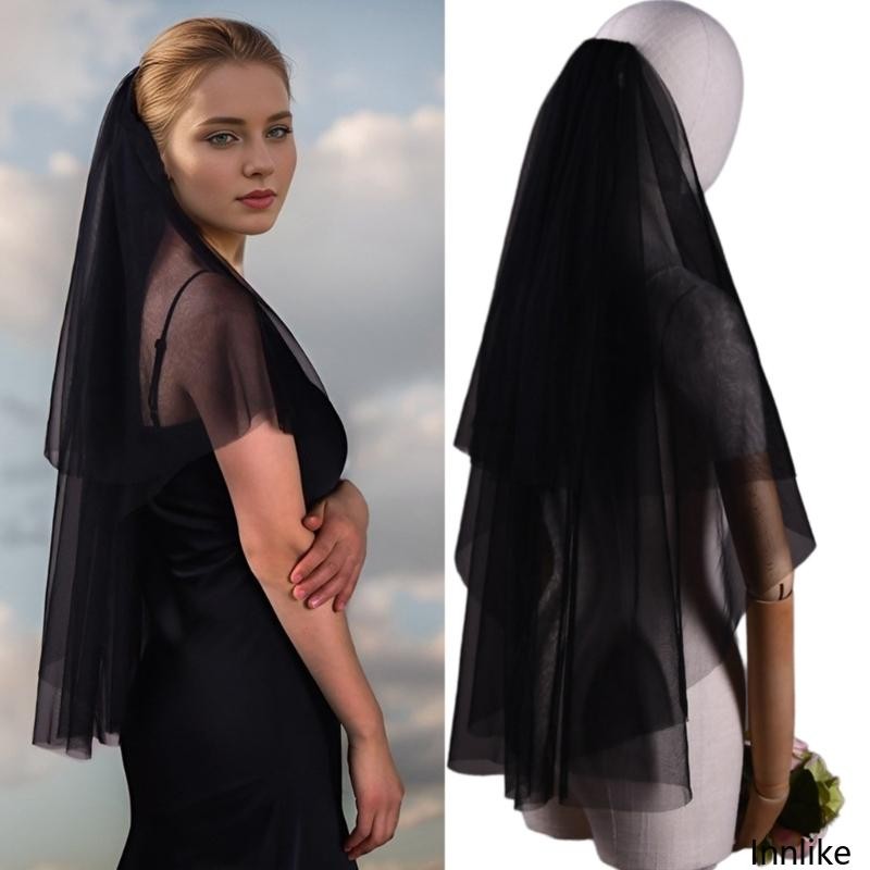 Veil และผ้าคลุมศีรษะสำหรับงานแต่งงาน สีดำ โปร่งแสง