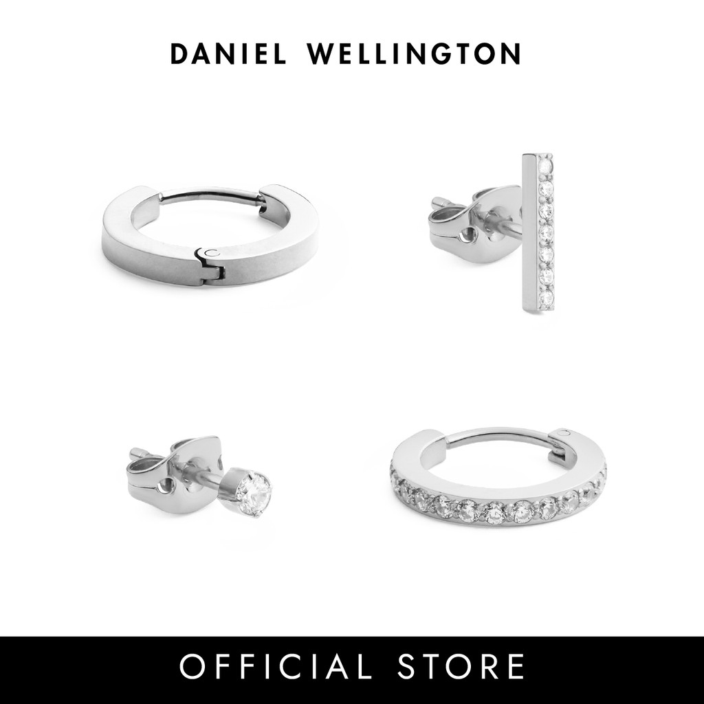 (ทักแชทรับโค้ด) Daniel Wellington Micro Earring Collection ต่างหูต่อข้าง สีเงิน