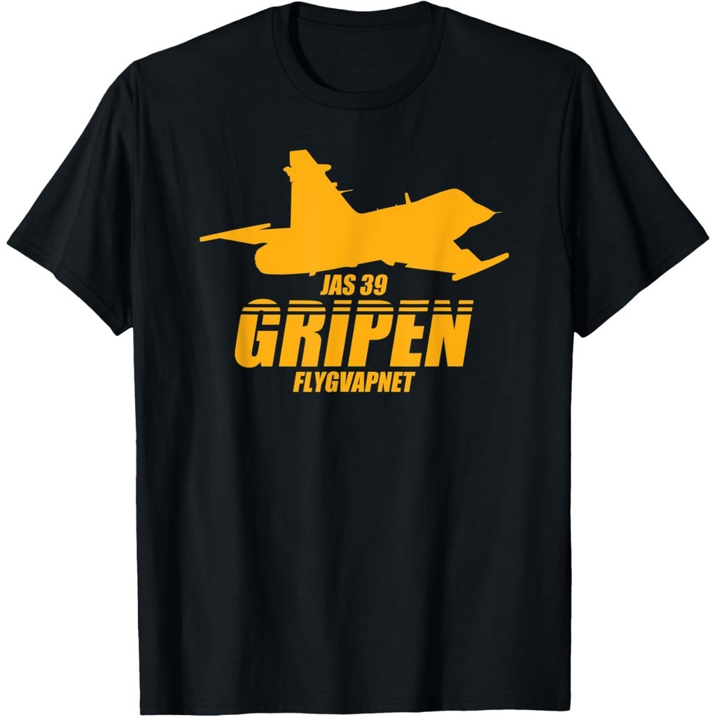 เสื้อยืดผ้าฝ้ายสีดำ พิมพ์ลาย JAS 39 Gripen Yellow สไตล์ทหาร