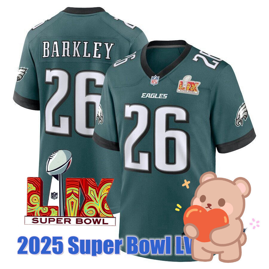 ผู้ชาย 2025 Super Bowl LIX NFL Jersey Philadelphia Eagles Saquon Barkley Midnight Green Limited เสื้