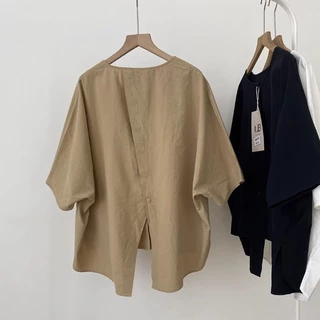[เสื้อโอเวอร์ไซส์] (40-150 กก.) ผู้หญิงฤดูร้อนผ้าลินินอสมมาตรชายเสื้อกรีดวางเสื้อวินเทจขนาดบวกเสื้อหลวมแฟชั่นสวมใส่