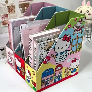 กล่องเก็บของลายการ์ตูนคิตตี้สามสีชั้นวางหนังสือเดสก์ท็อปโฟลเดอร์กระดาษการ์ตูนน่ารัก ที่คั่นหนังสือ