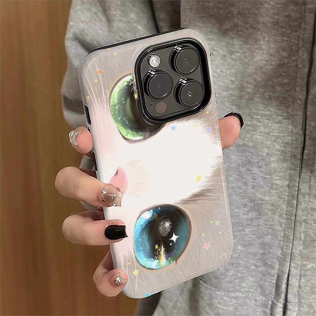 แมวสุดน่ารักแบบมินิมอลระดับไฮเอนด์ รูใหญ่ ใช้ได้กับ iPhone 16PROMAX 13 14 15 12 11 PROMAX เคสแข็งสอง