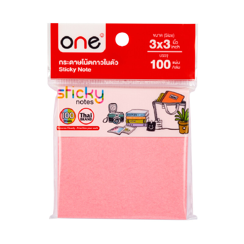 ONE กระดาษโน้ตกาวในตัว รุ่น 1205A สีฟ้า 3x3 นิ้ว 100 แผ่น/เล่ม
