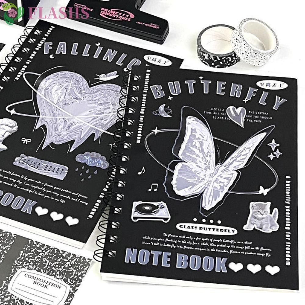 FLASHSYN A5 Notebook, A5 Notepad American Style Coil Notapad, High Beauty Retro Cover 50 แผ่น Y2K Vi