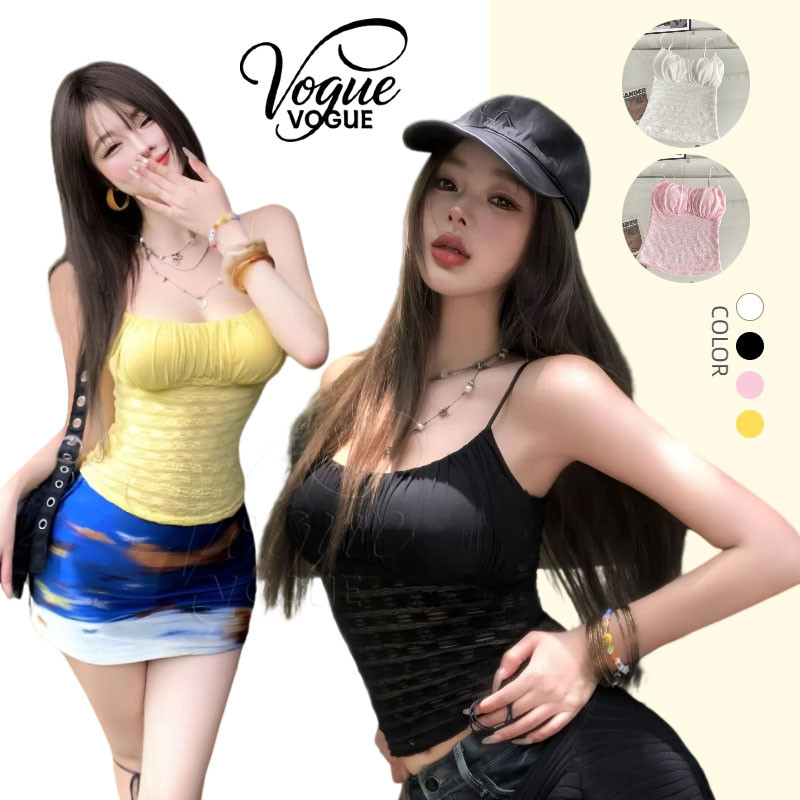 Vogue🌟พร้อมส่ง🌟 เสื้อสายเดี่ยว สไตล์เกาหลี สีพาสเทลน่ารัก เสริมฟองน้ำใส่ง่าย (FY3555)