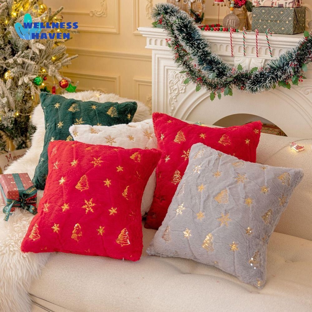 ปลอกหมอนVelows Haven แบบคริสต์มาส พร้อมต้นไม้และเกล็ดหิมะ สีขาวยูนิค กะทัดรัดสำหรับห้องนั่งเล่น