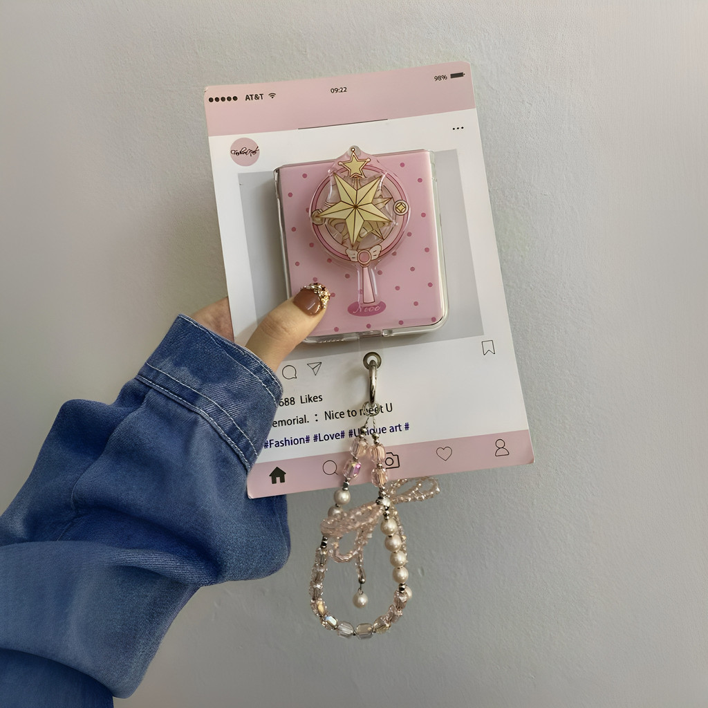 เหมาะสําหรับ Samsung Galaxy ZFlip7 zflip6Pink Polka Dot Magic หมุนขาตั้งเคสโทรศัพท์ Lanyard เปลือกพับสําหรับ Zflip 7FE 6 4 5 3 5G N3Flip MixFlip PC ฝาครอบป้องกันแบบแข็ง