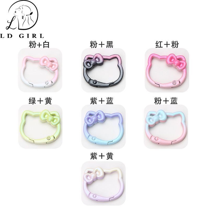 สีมุกสีสองสีไล่ระดับสีแมวโบว์หัวเข็มขัดสปริง DIY พวงกุญแจตุ๊กตากระเป๋าจี้พวงกุญแจ
