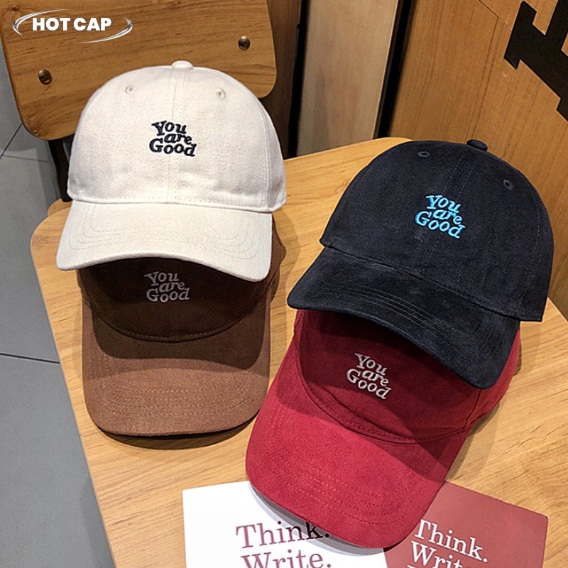 Hotcap ชิปปิ้ง💕หมวกเบสบอลปักตัวอักษรสไตล์เกาหลี นุ่มสบาย ป้องกันแสงแดด เหมาะสำหรับทุกโอกาส ทันสมัยและมีสไตล์