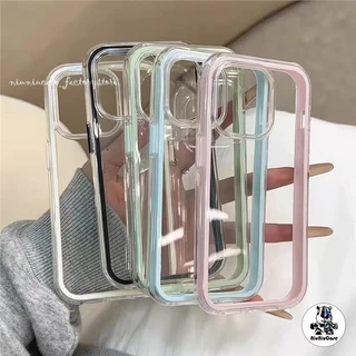 Macaron ลูกอมสีกันกระแทกกันชนนุ่ม For iPhone 16 15 14 13 12 11 Pro Max 16Plus Case หรูหราอะคริลิคใสกันกระแทกกันชนปกหลัง