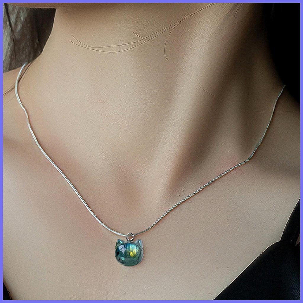 Labradorite จี้สร้อยคอแมวไร้หน้าจี้ 15.7 นิ้ว Labradorite สร้อยคอเครื่องประดับหรูหรา Vintage hontin2