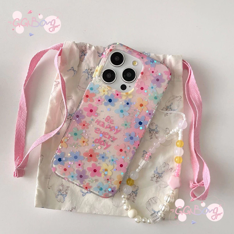 เคสไอโฟน17สำหรับ iPhone 15 13 11 air 17 16 14 12 Pro Max 15Plus 16Plus 14Plusประกายดาวดอกไม้กำไลข้อมือใหม่ IMD ปก อ่อน