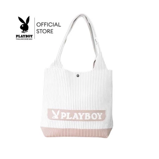PLAYBOY รุ่น Woven Tote bag กระเป๋าผ้าไหมพรม รหัส ST-BS254PB138 ดีไซน์ทรงTote bag ทอลายโลโก้ ลายริ้วทั้งใบ มี 3 สี