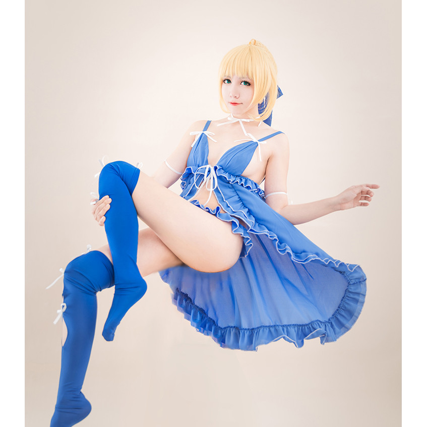 ชุดนอน Cosplay FGO Dress Saber & Nero พร้อมตัวเลือกสีแดงหรือน้ำเงิน แบบกำหนดเอง