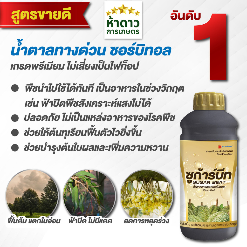 ซูการ์บีท น้ำตาลทางด่วนดวงตะวันเพชร น้ำตาลซอร์บิทอล30% ฟื้นต้นทุเรียนไว เพิ่มความหวาน อาหารทางด่วนของพืช 1ลิตร *ขายดี*