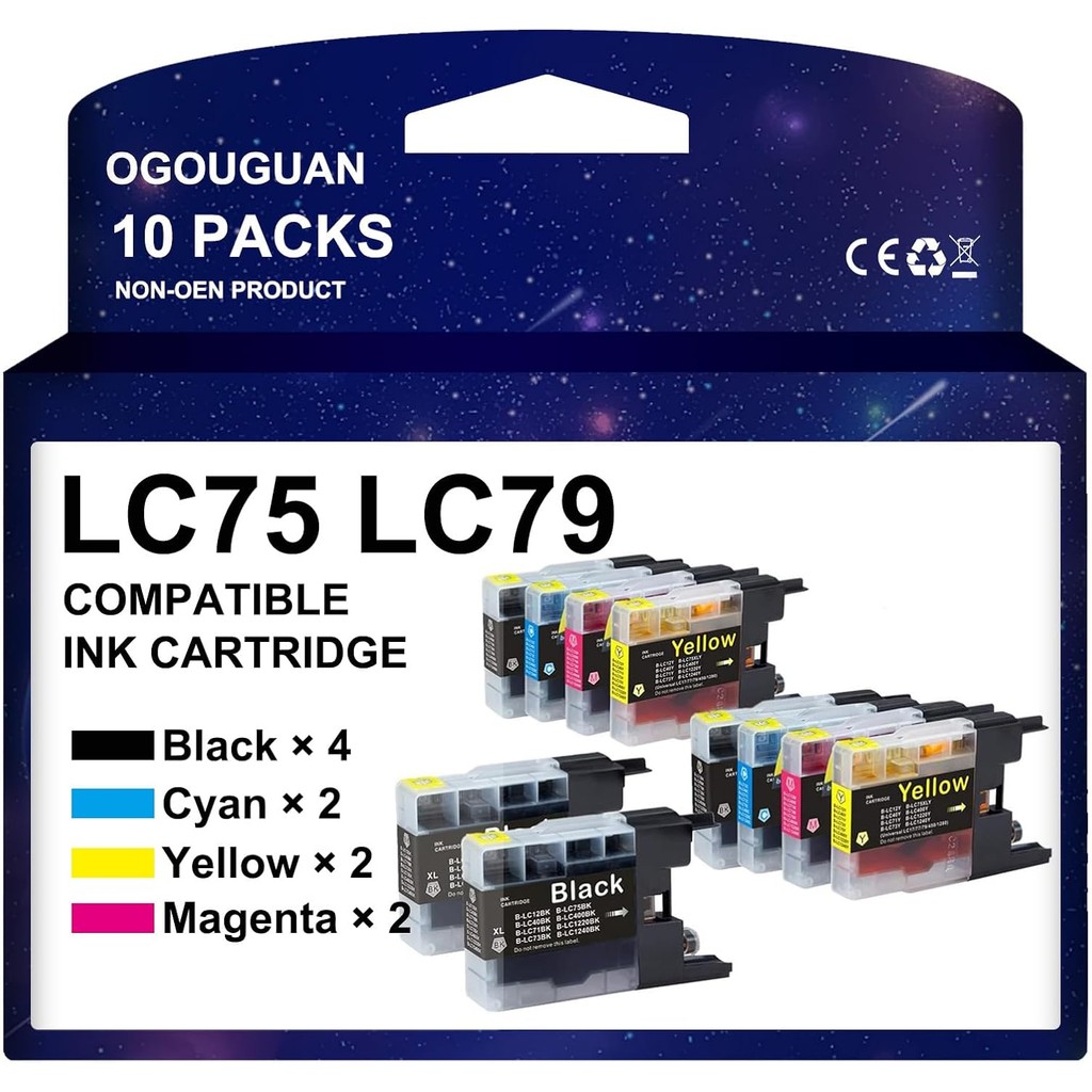 OGOUGUAN ใช้งานร่วมกับตลับหมึกสําหรับ Brother LC75 LC79 ตลับหมึก, LC-75 LC-79 หมึกใช้กับ Brother MFC
