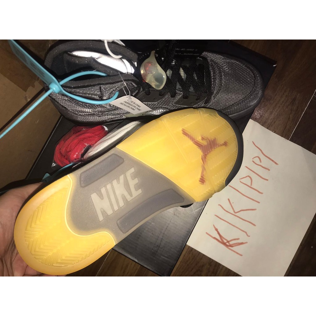 Air Jordan 5 AJ5 x OFF-WHITE OW Joint Black Cicada Wing รองเท้าบาสเก็ตบอล CT8480-001