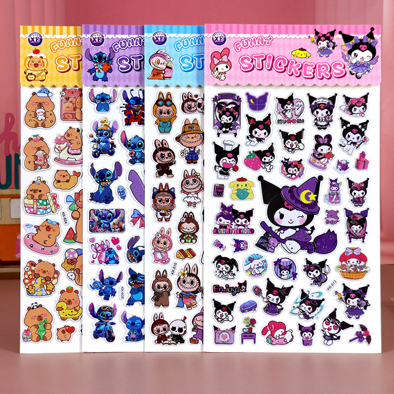 สติ๊กเกอร์การ์ตูนเด็ก Sanrio Kuromi Melody Kabara Stitch Bubble Stickers 25.9.14