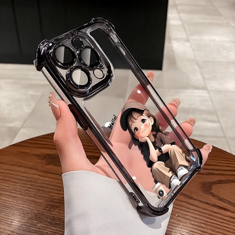 ชัดเจน เคส สำหรับ Samsung S25 S24 S23 S22 S21 ultra Plus FE 5Gขอบหรูหราพรีเมี่ยมน่ารักกาแฟสาวโปร่งใสชุบกันกระแทกกรณีโทรศัพท์นุ่ม - รูปที่ 3