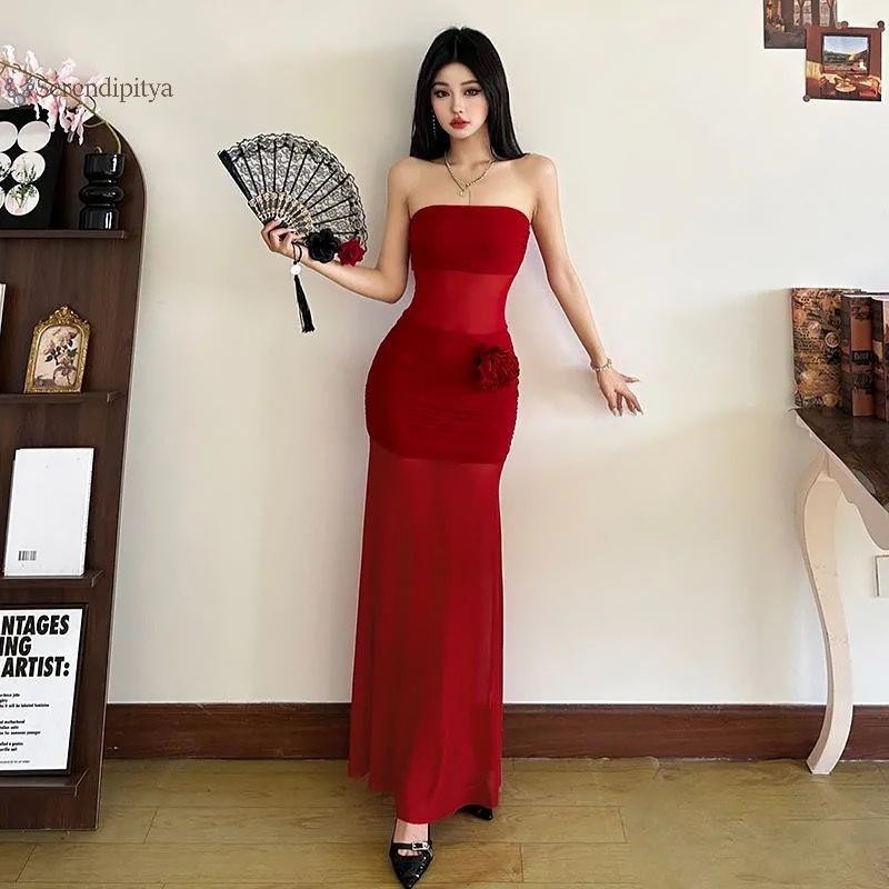 ชุดบิกินีสายเดียวไม่มีขอบไหล่และชุดกระโปรงปักลายสำหรับวันพักผ่อนที่ชายหาด