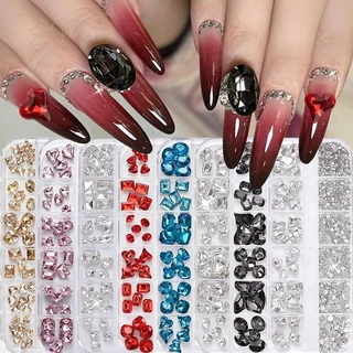 [maybeauty] เล็บ Rhinestone 12Grids สีสัน Flatback แก้วคริสตัลอัญมณี DIY ตกแต่งเล็บ 3D Multifaceted เล็บสําหรับแต่งหน้า และหัตถกรรม {TH}