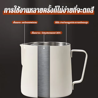 ลาฟองนม คุณภาพ 350 สแตนเลส มามาเหยือกลาเต้อาร์ต สแตนเลส304 มีเกจวัดปริมาตร ปากแหลม ตีฟองนมชงกาแฟ ขนาด350ml 600ml