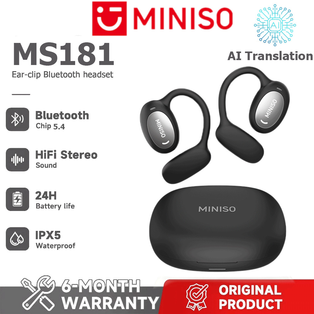 MINISO MS181 AI การแปลชุดหูฟังบลูทูธไร้สายที่แท้จริง Bluetooth 5.4 OWS TWS หูฟังกีฬาหูฟังเกี่ยวหู