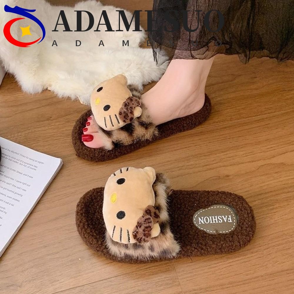Adamesuo Kitty Plush รองเท้าแตะ, Fluffy Home Warm Fur รองเท้าแตะ, Kawaii นักเรียน Anti Slip ในร่มกลางแจ้ง Y2k เสือดาวรองเท้าแตะด้านนอก