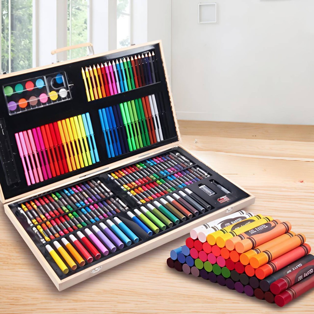 ชุดระบายสีไม้ 180 ชิ้น ครบจบในกล่องเดียว ชุดอุปกรณ์เครื่องเขียนสำหรับเด็ก สีหลากหลายรูปแบบ สำหรับงานศิลปะ พร้อมส่งในไทย