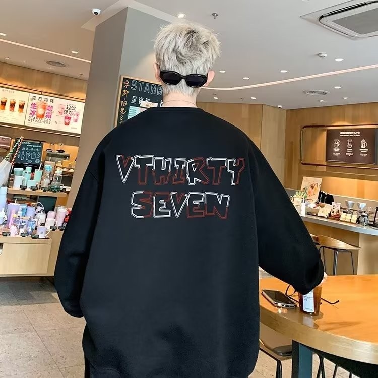 อินเทรนด์ 2025 ฤดูใบไม้ผลิฤดูใบไม้ร่วงเสื้อกันหนาว 23 ผู้ชายรอบคอ 2024 พิมพ์สไตล์ฮ่องกง Top chicNEW2