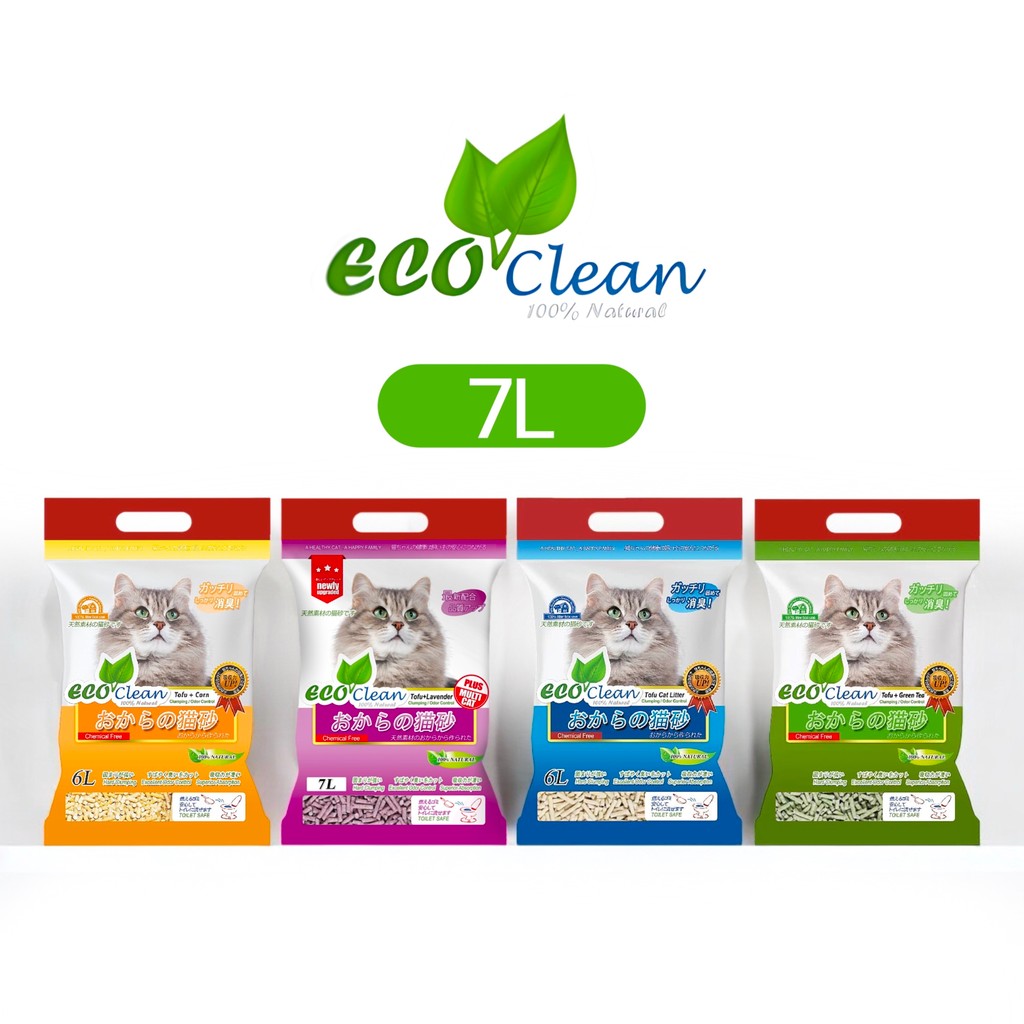 Eco Clean (EcoClean) - Natural Tofu Cat Litter ทรายแมวเต้าหู้ธรรมชาติ กลิ่นหอม ฝุ่นน้อย 7L