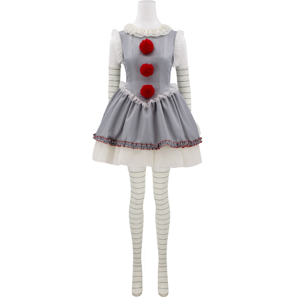 Original สีเทา Clown หญิงกลับประสิทธิภาพเครื่องแต่งกายคอสเพลย์ Clown ฮาโลวีนชุด CPA4