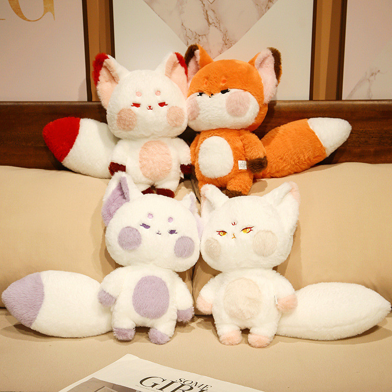 Funtoys White Fox Plush Doll Long-Tailed Fox Muppet ตุ๊กตาสัตว์ตุ๊กตาของเล่นของขวัญหญิง
