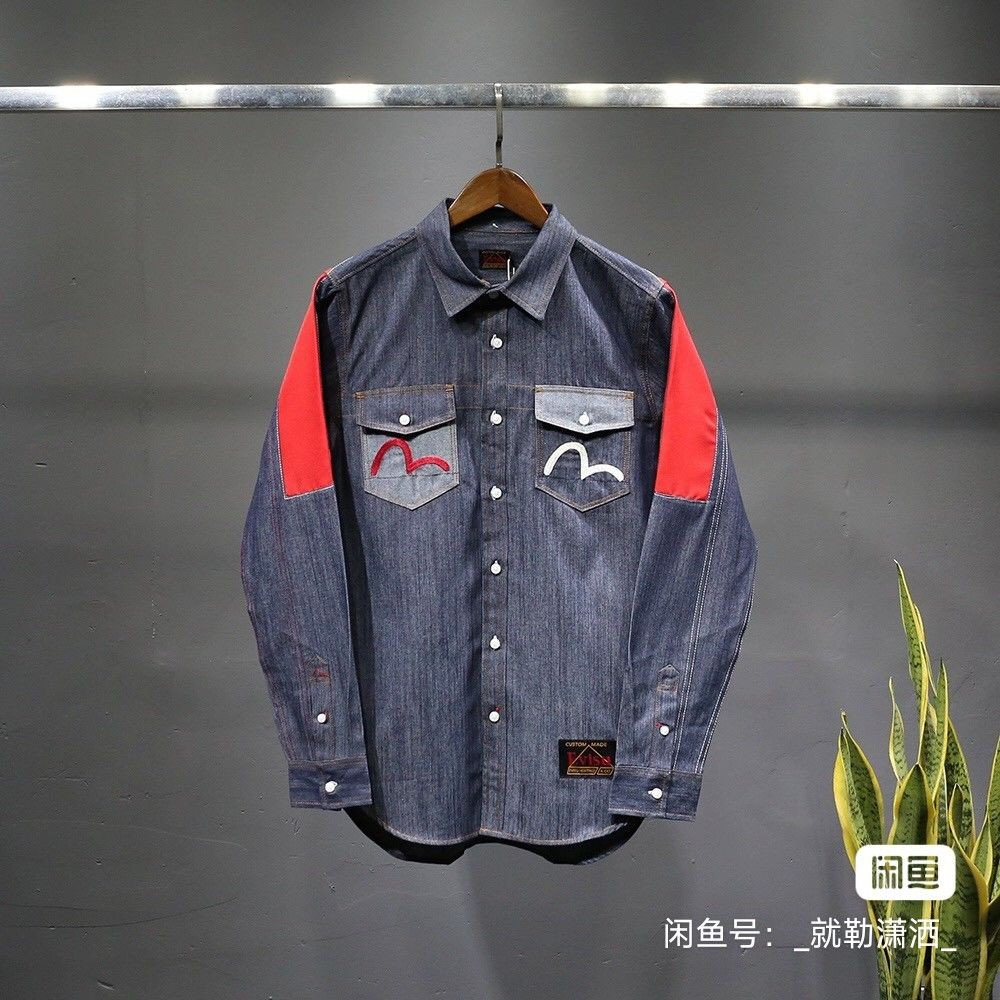 Evisu New Style Mens Casual Loose Denim Shirt Jacket